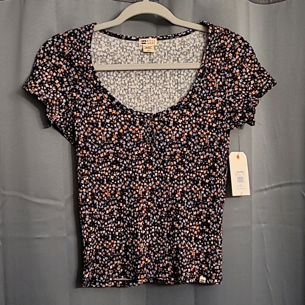 Billabong Floral Print Top - Black and Pink